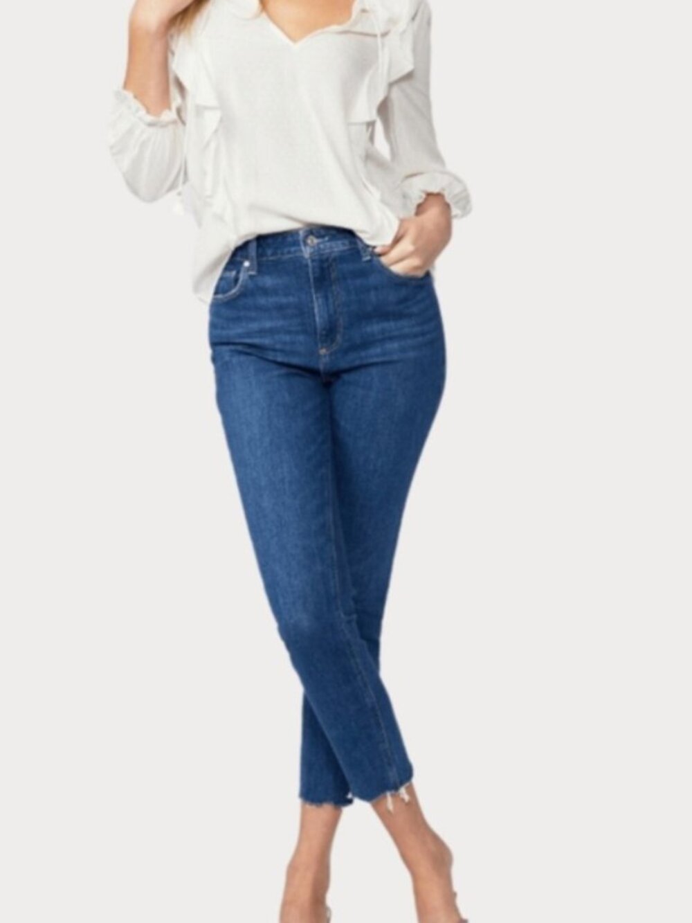 PAIGE Sarah Slim Crop Jeans Denim Raw Hem Sundown Ladies 24